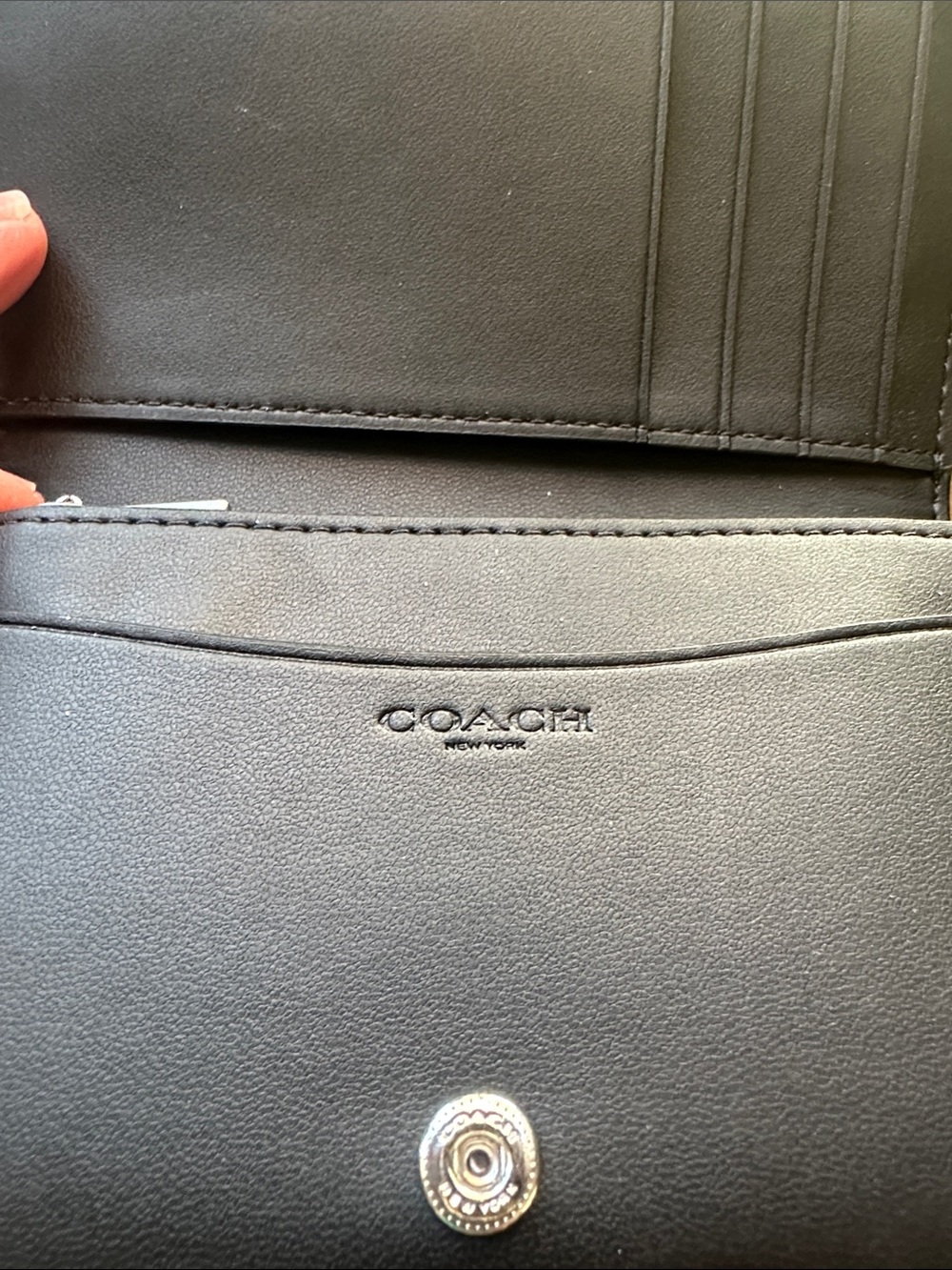 Coach Black Leather Studded Compact Wallet with Silver Accents - Picture 4 of 6